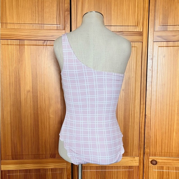 NWT Daniel Cremieux Medium Pink White Ruffle One Piece Swimsuit One Shoulder - Picture 7 of 10
